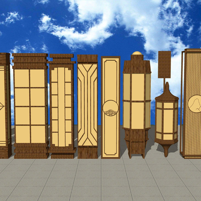  新中式庭院灯具户外壁灯su模型 