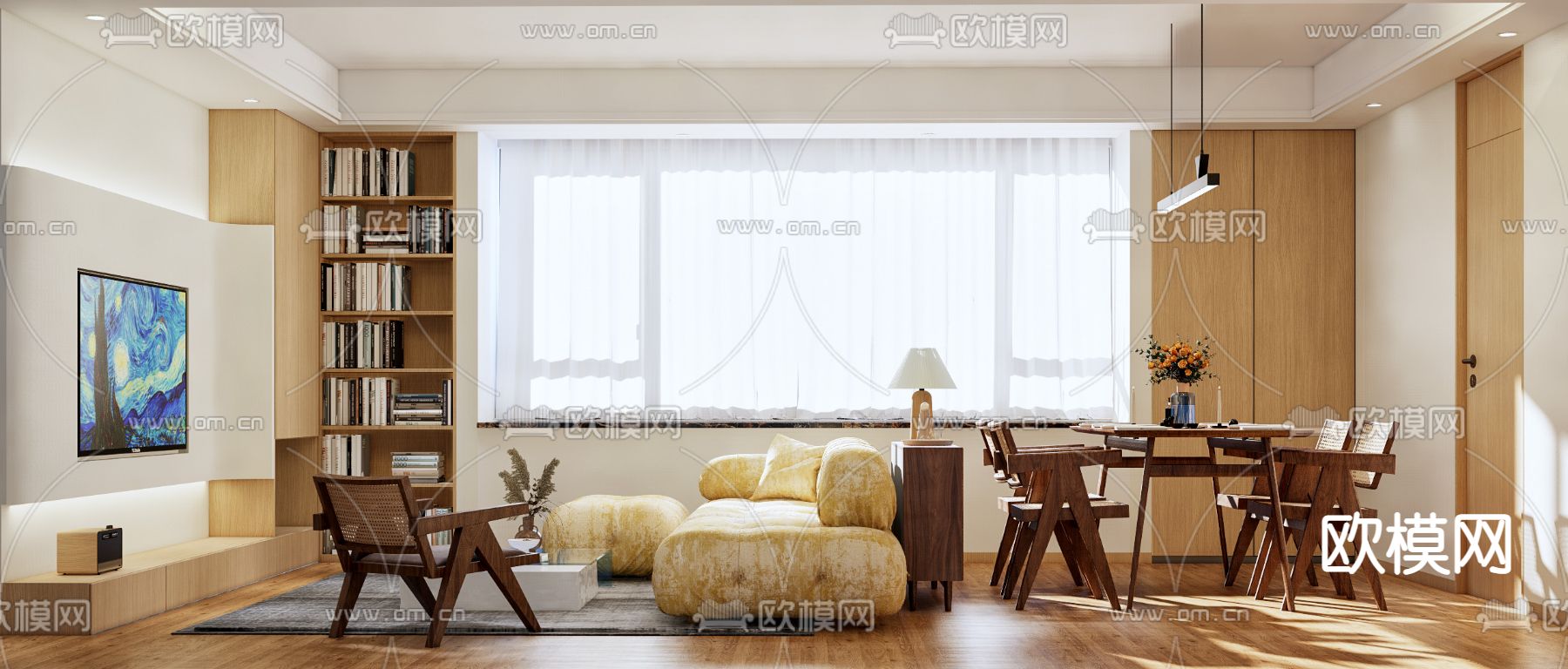 侘寂客厅餐厅su模型