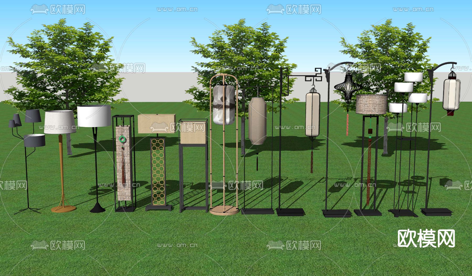 新中式落地灯su模型下载