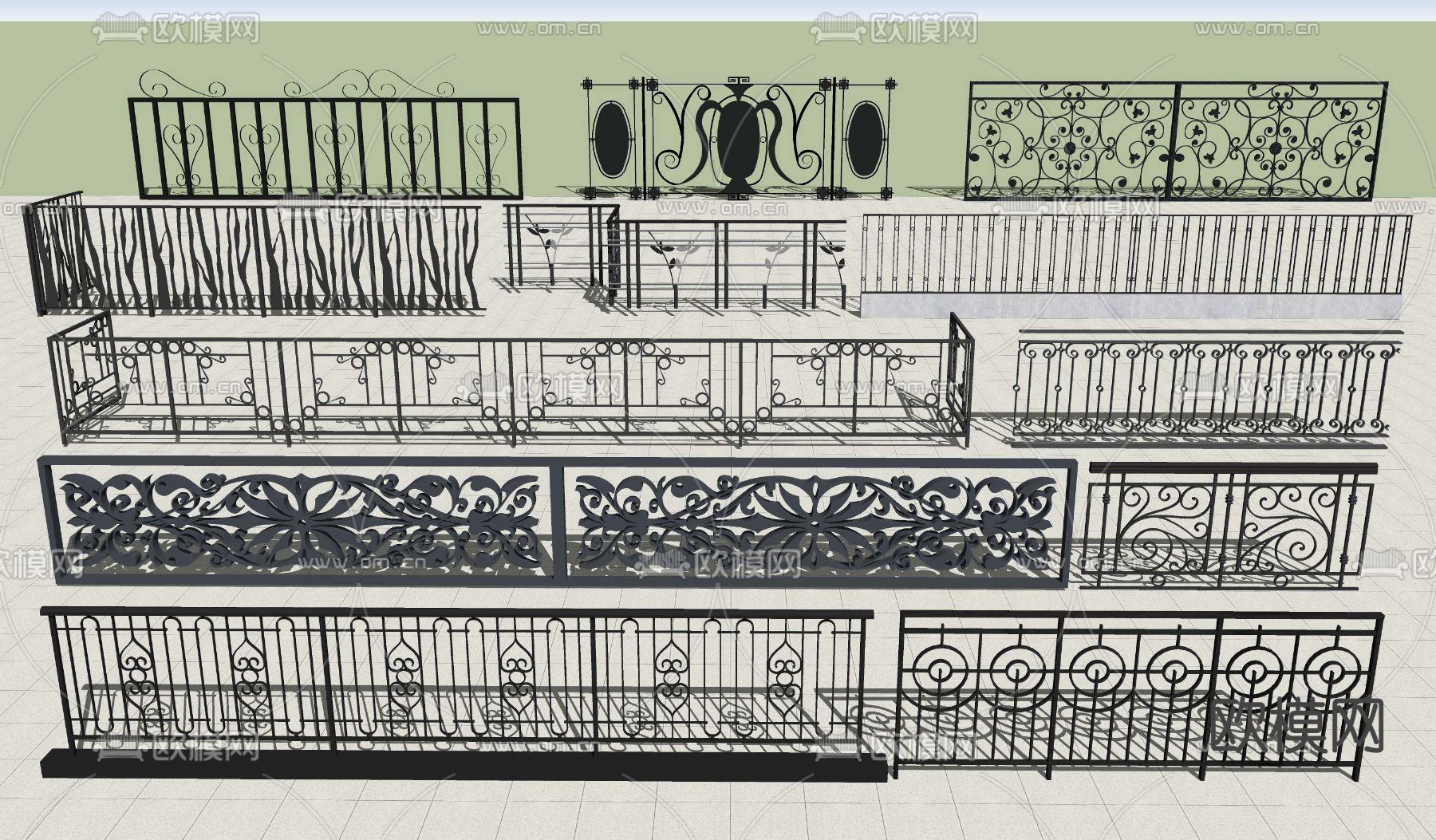 欧式铁艺栏杆户外栏杆su模型下载