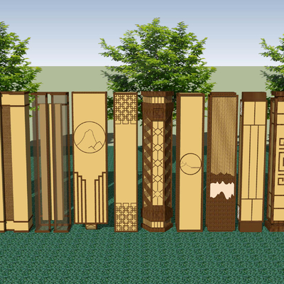  新中式庭院灯具户外壁灯su模型 