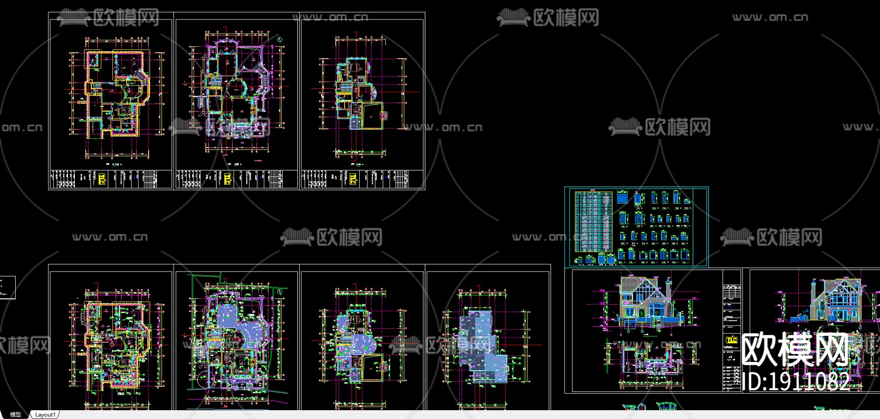 别墅cad平面布置图-免费3dmax模型库-欧模网