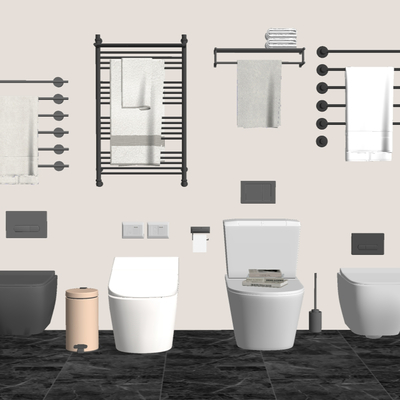  现代卫浴用品马桶蹲便器su模型 