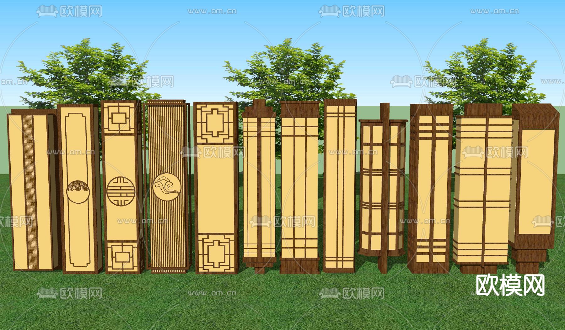 新中式庭院灯具户外壁灯su模型下载