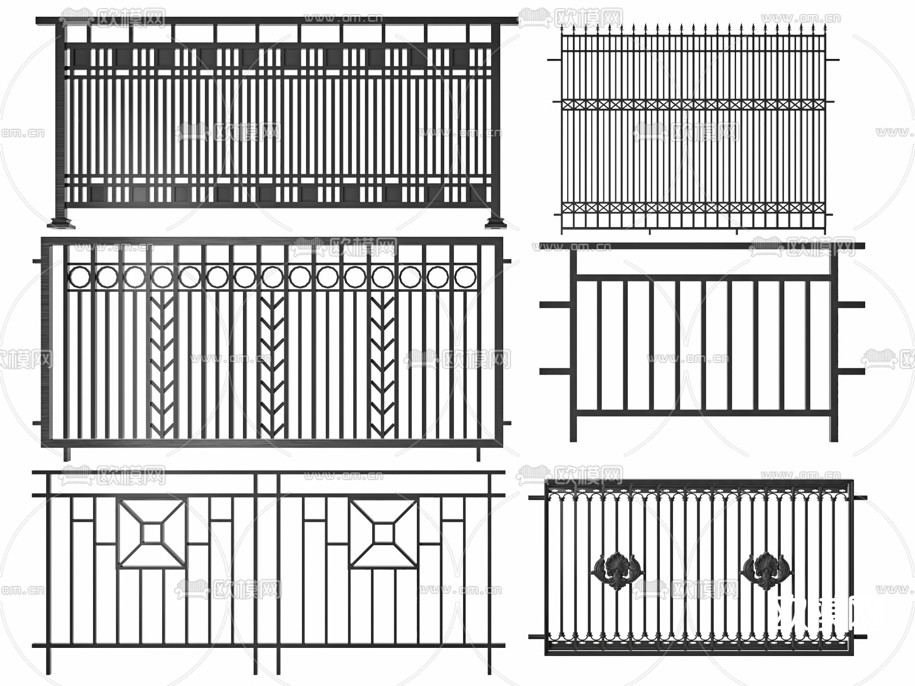现代铁艺栏杆护栏3d模型下载
