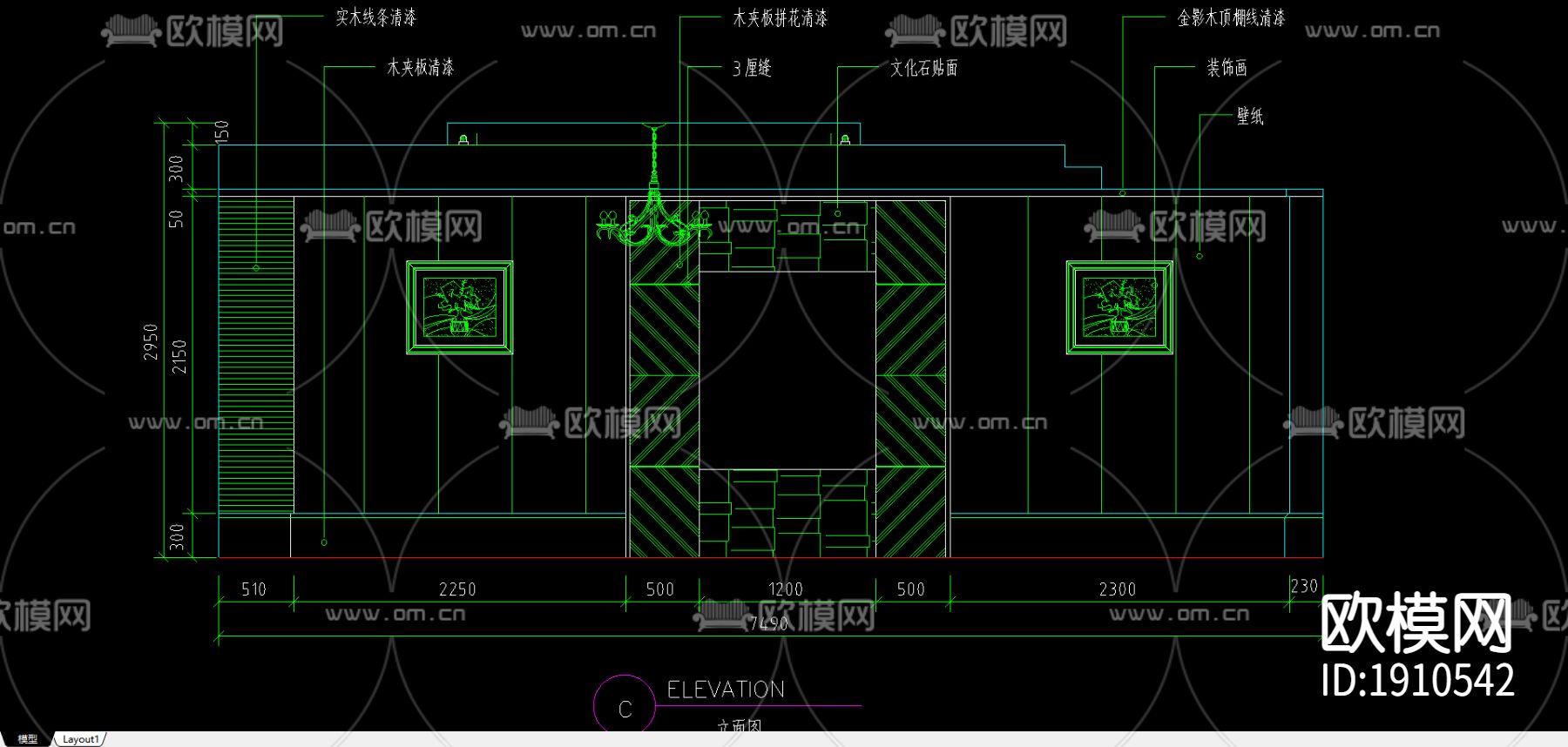 客厅cad立面图下载