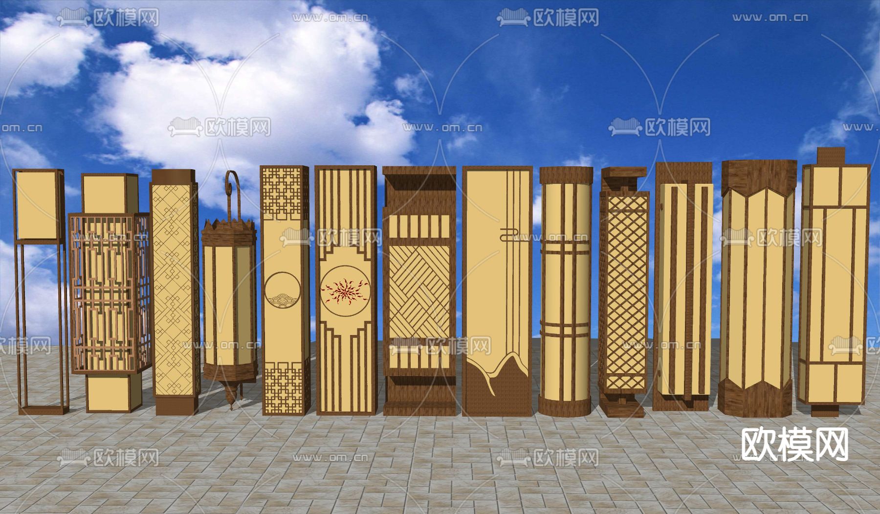 新中式庭院灯具户外壁灯su模型下载