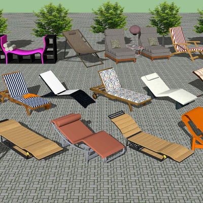  现代室外沙滩椅su模型 