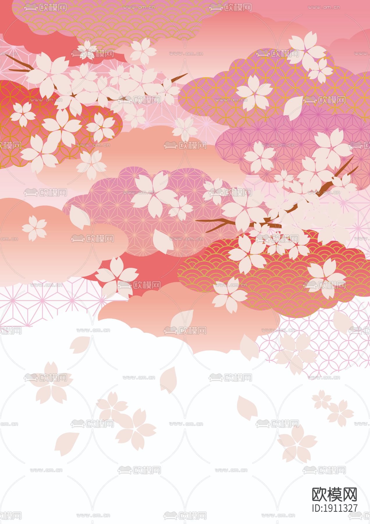 日式日本和风仙鹤松树鲤鱼波纹印花下载