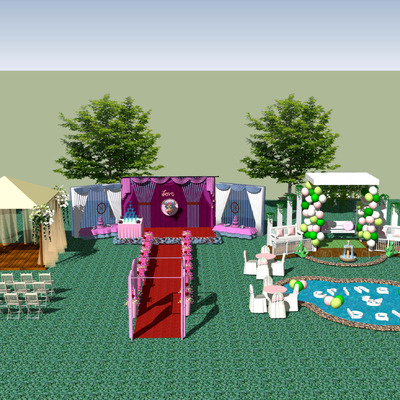  现代户外婚礼场景陈设su模型 