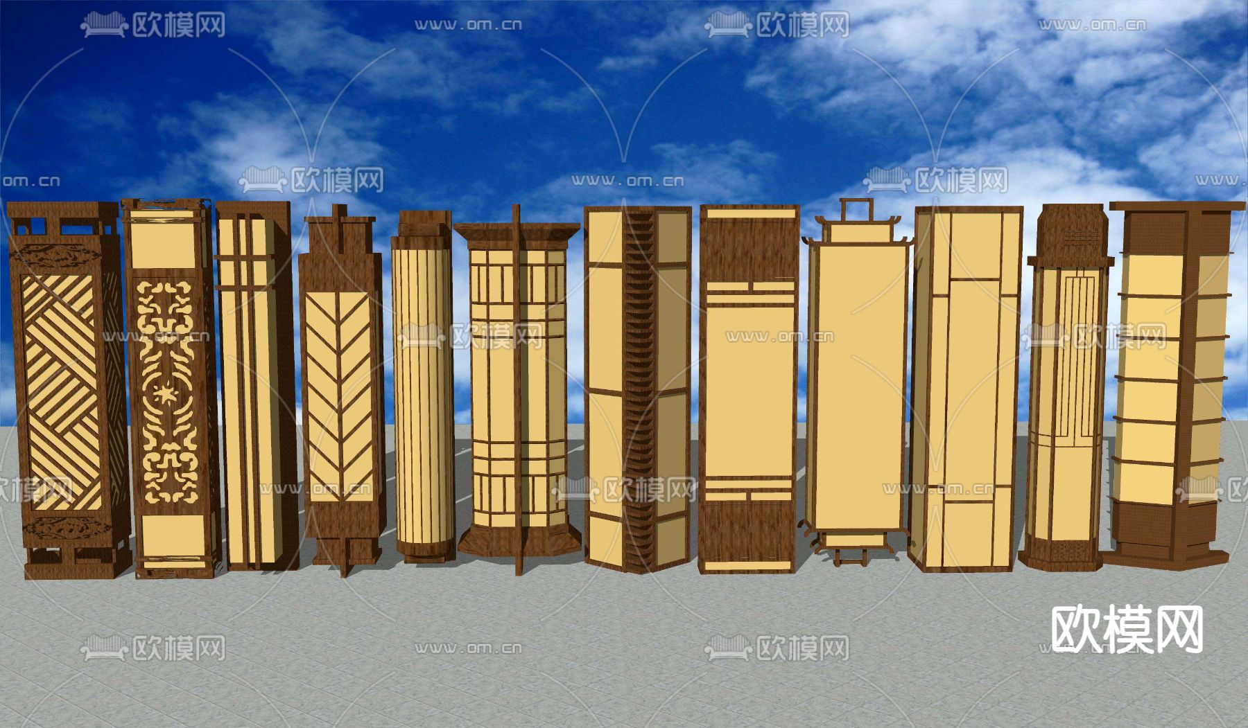新中式庭院灯具户外壁灯su模型下载