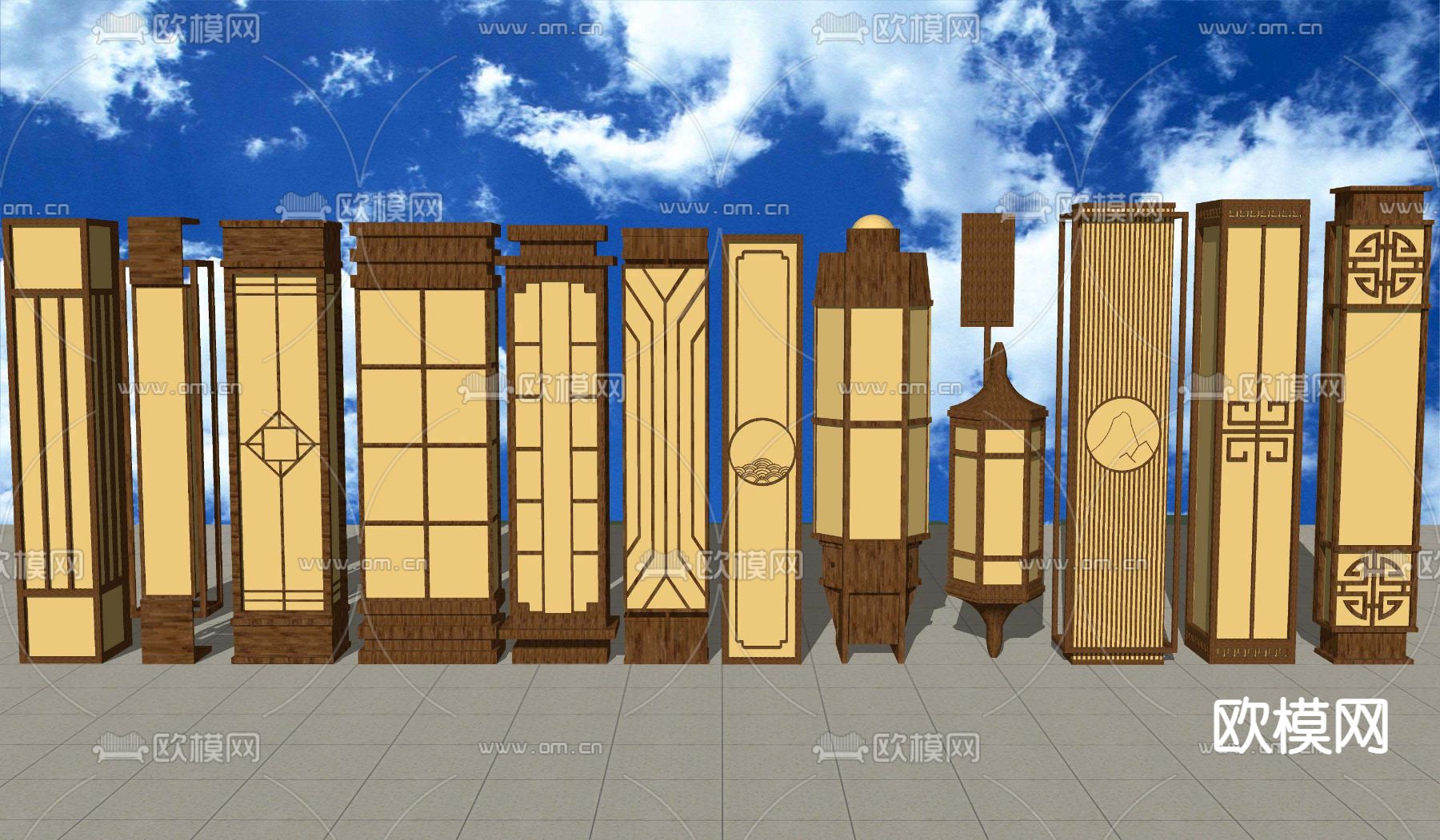 新中式庭院灯具户外壁灯su模型下载