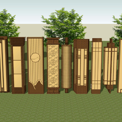  新中式庭院灯具户外壁灯su模型 
