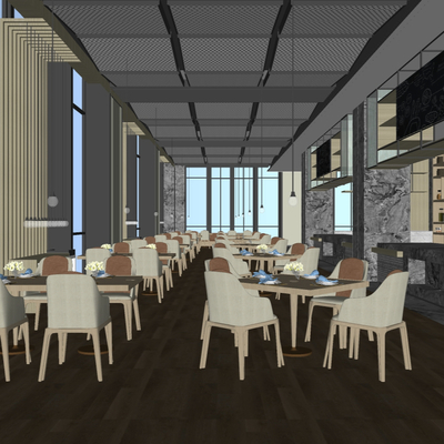  现代西餐厅su模型 