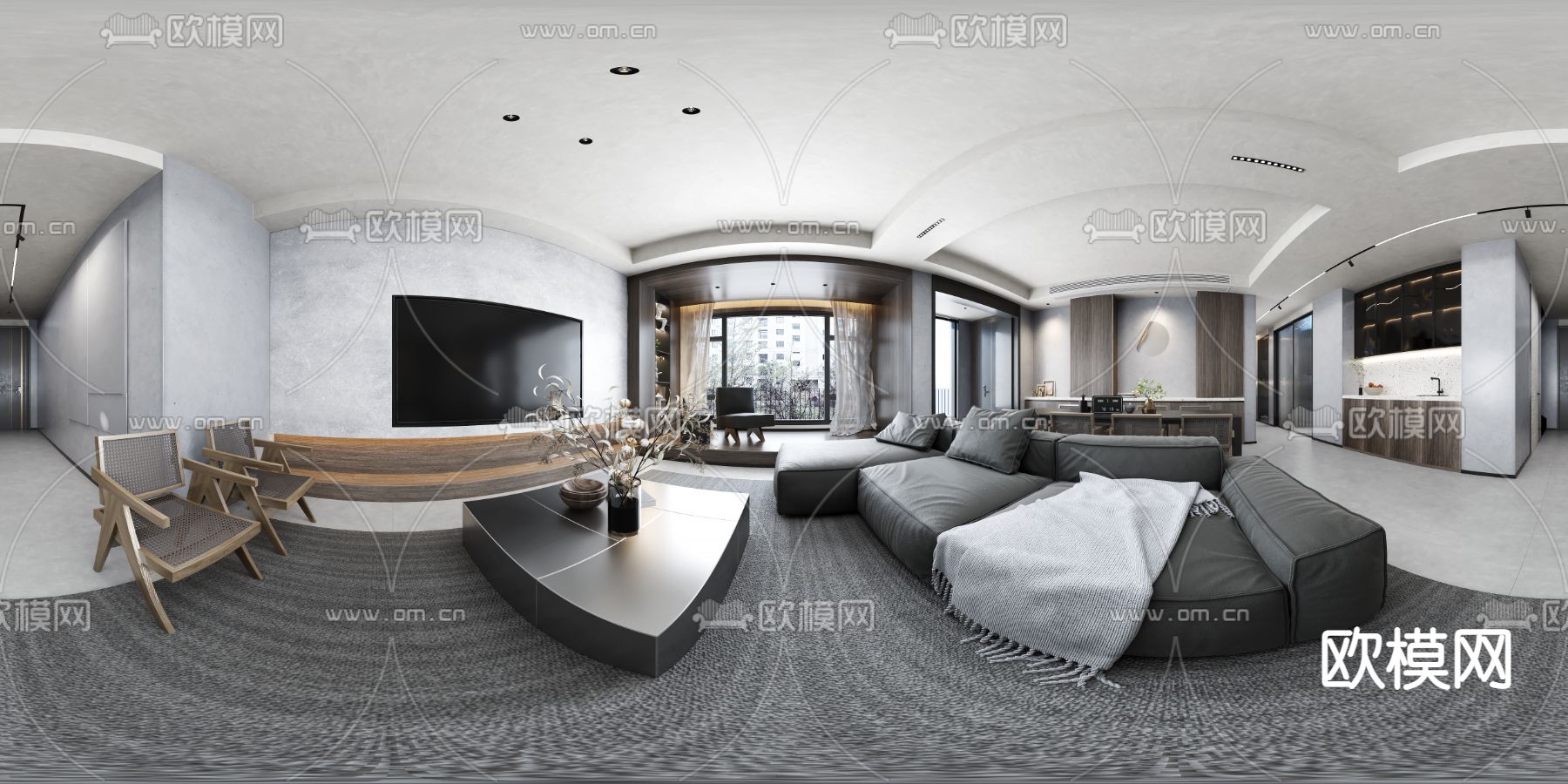 现代高级灰客餐厅vr全景3d模型