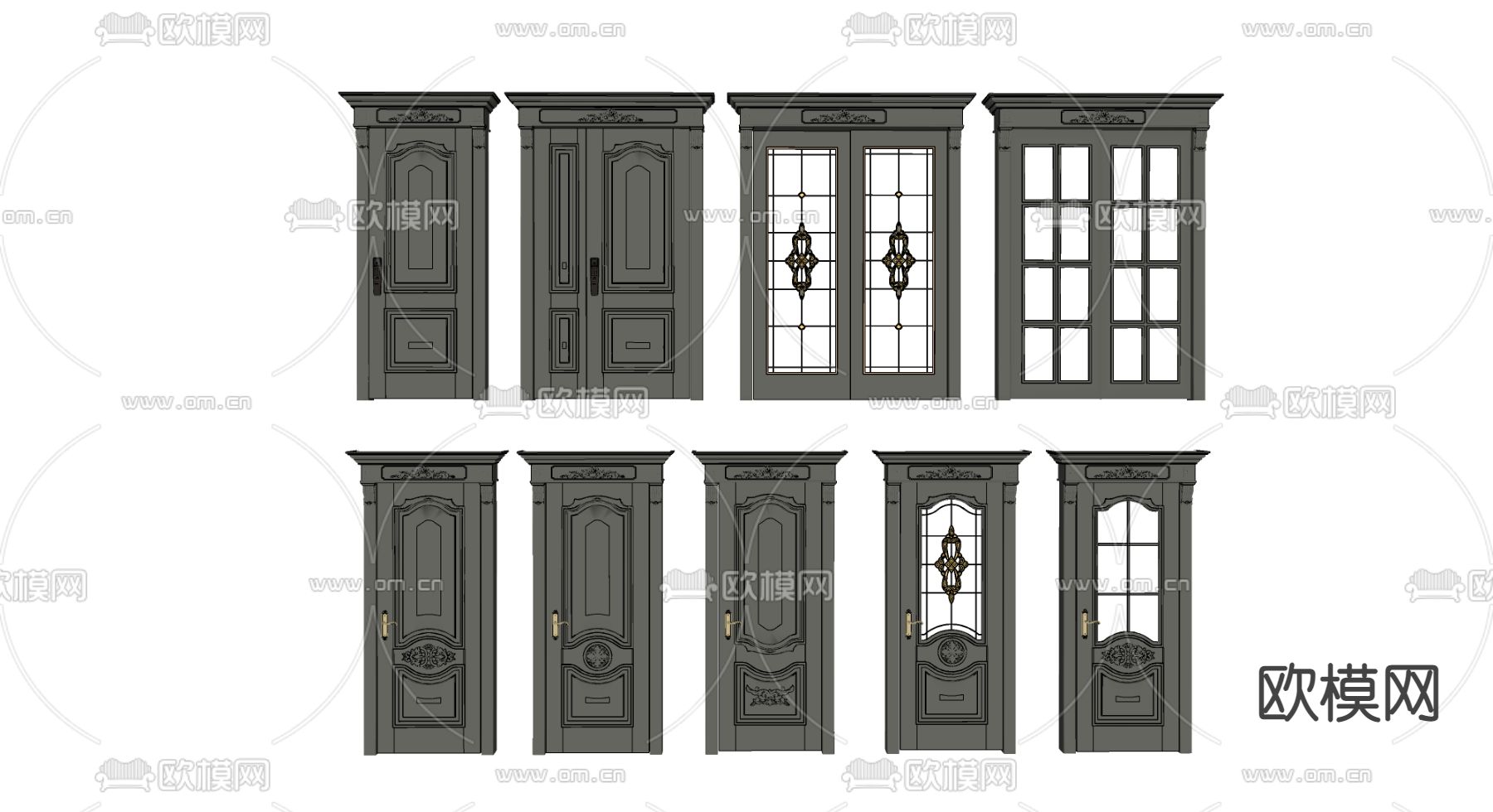 美式玻璃推拉门su模型下载（渲染图2）