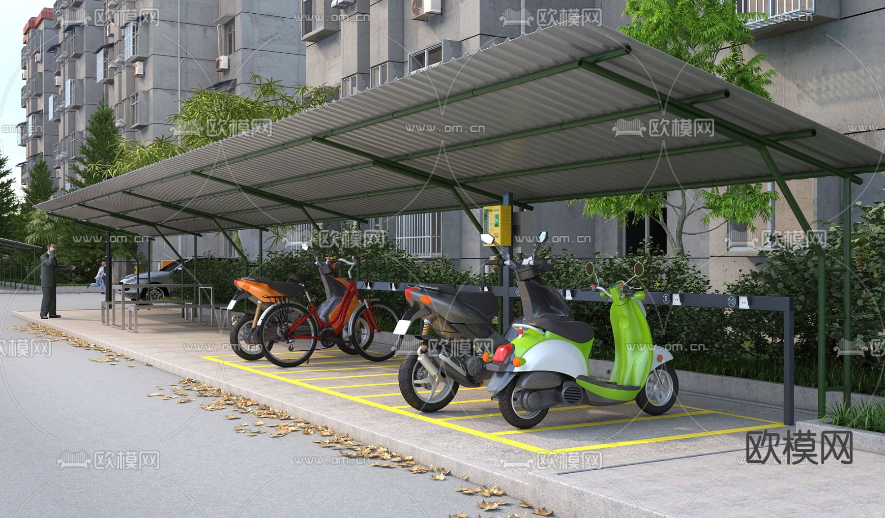 现代自行车停车位模型SU模型下载[ID:107890035]_建E室内设计网