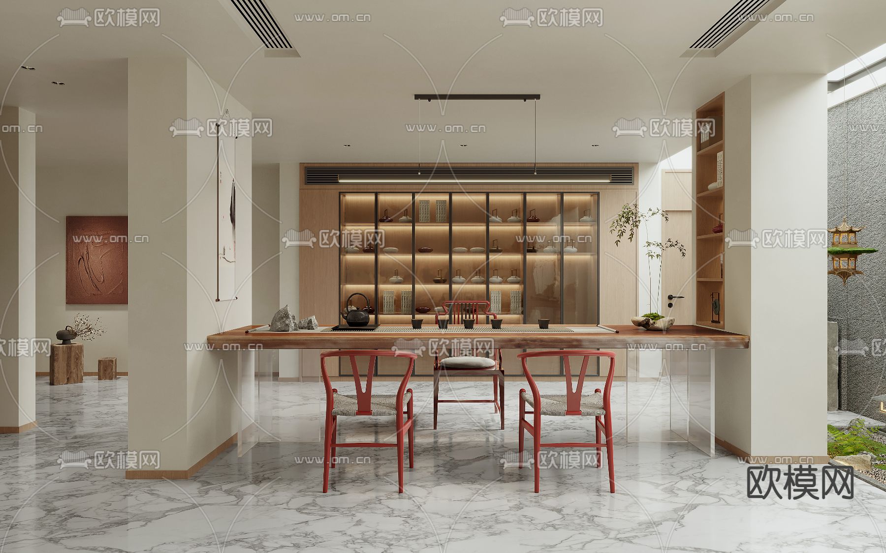 自然风地下室会客厅茶室3d模型下载（渲染图2）