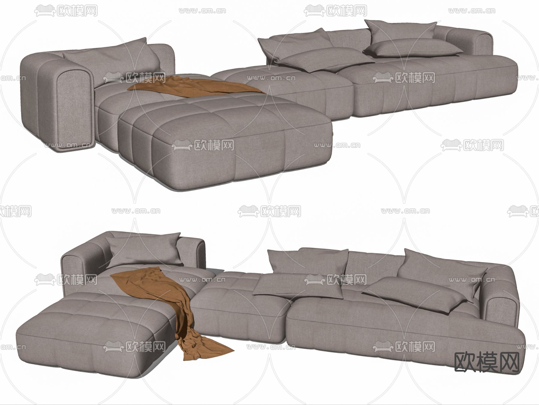 现代布艺转角沙发su模型