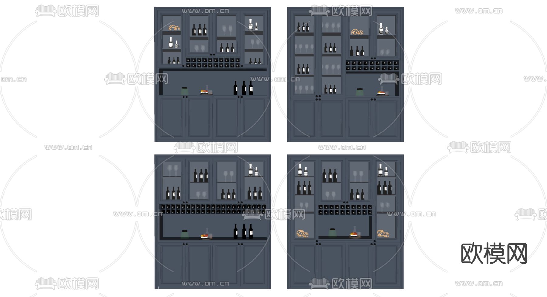 美式酒柜su模型下载（渲染图2）