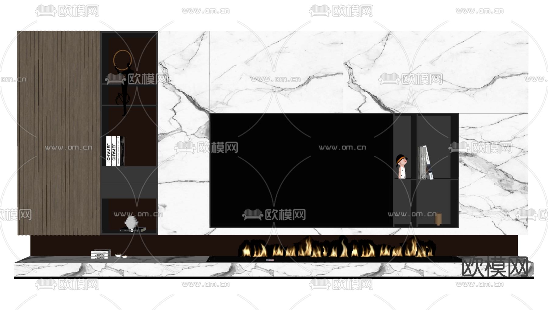 现代电视墙su模型