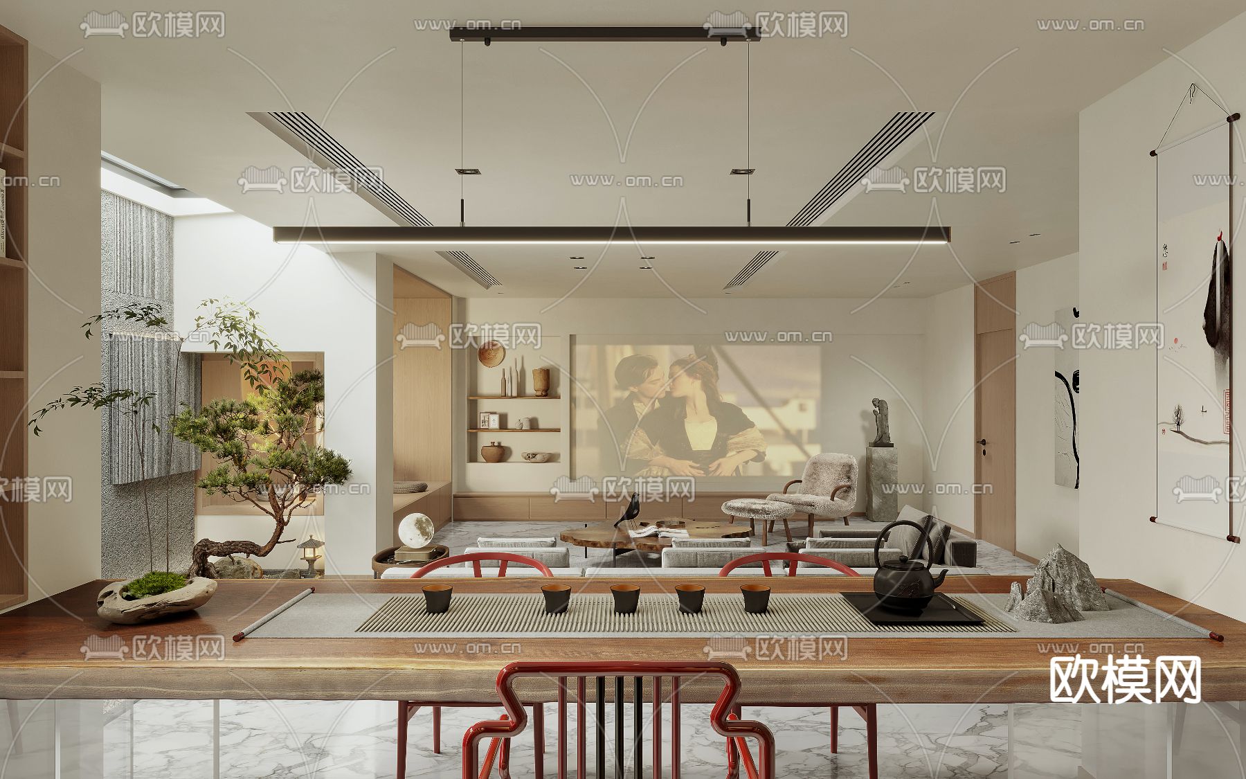 自然风地下室会客厅茶室3d模型下载（渲染图3）