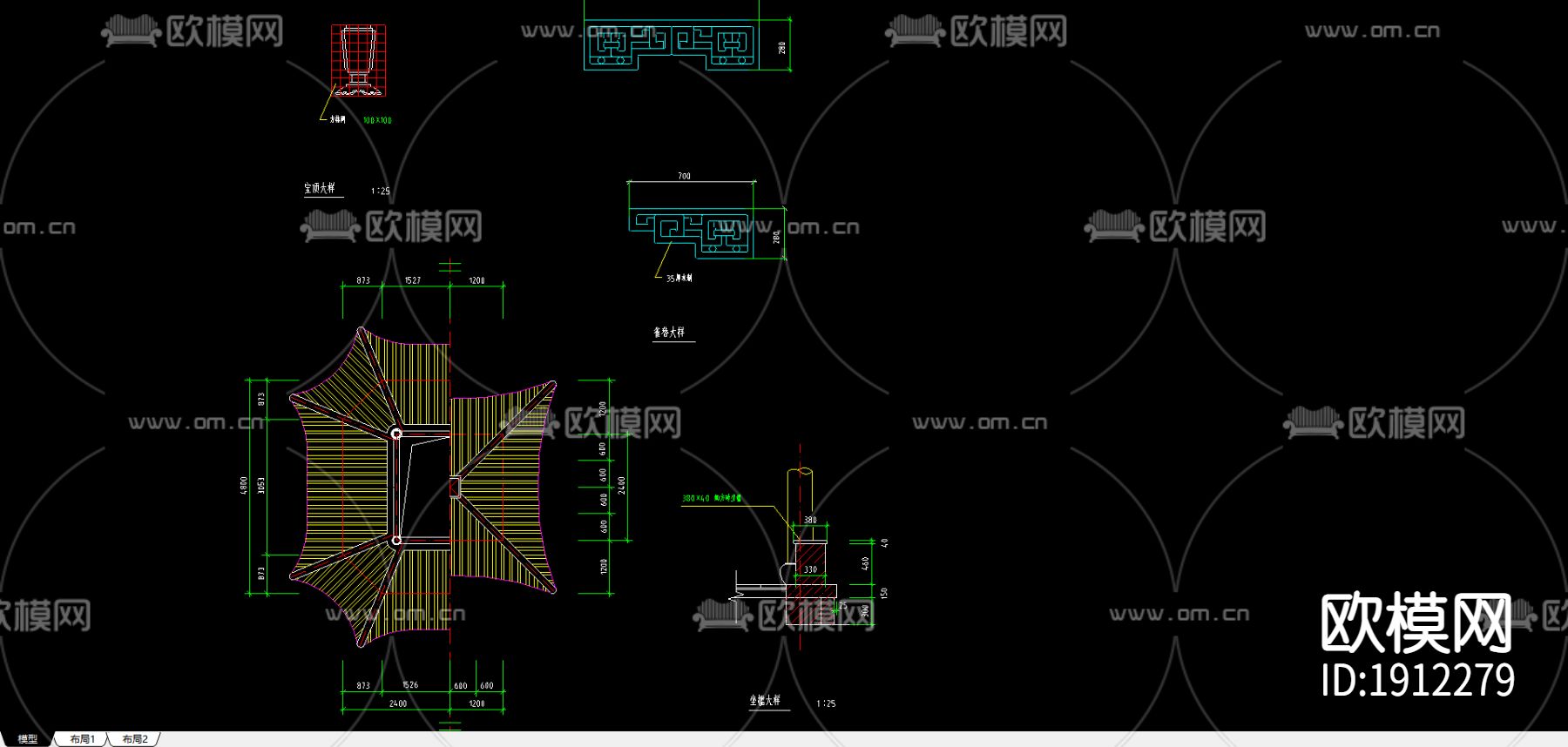 八角亭CAD施工图下载