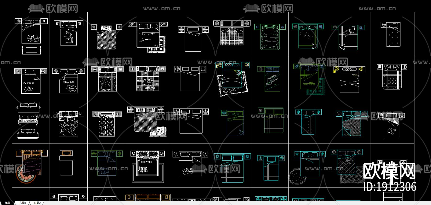 室内平面床CAD图库下载