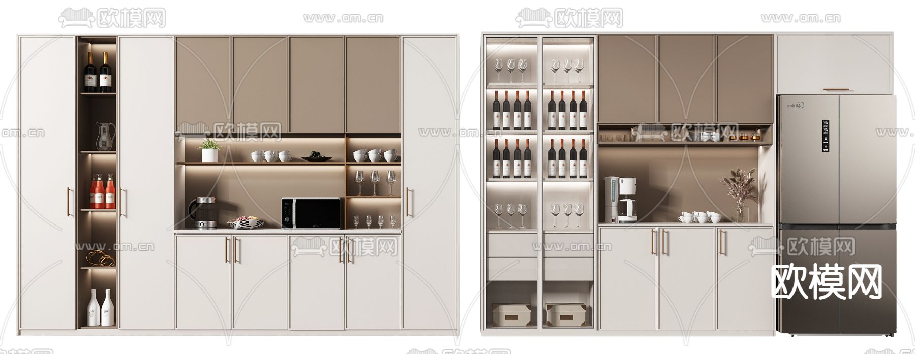 现代轻奢酒柜su模型下载（渲染图1）