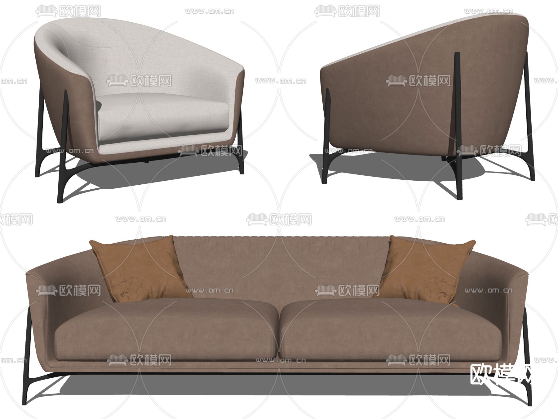现代皮革双人沙发su模型下载（渲染图2）