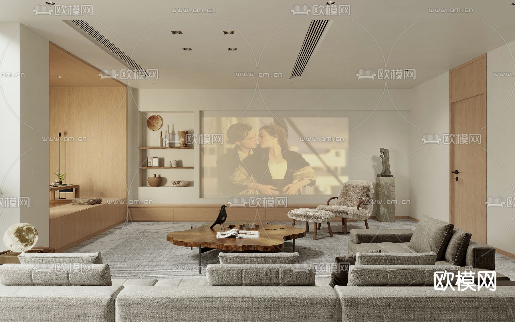 自然风地下室会客厅茶室3d模型下载（渲染图1）