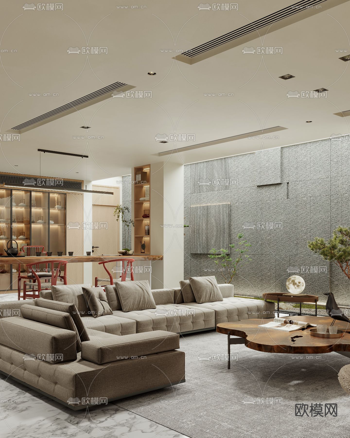 自然风地下室会客厅茶室3d模型下载（渲染图6）