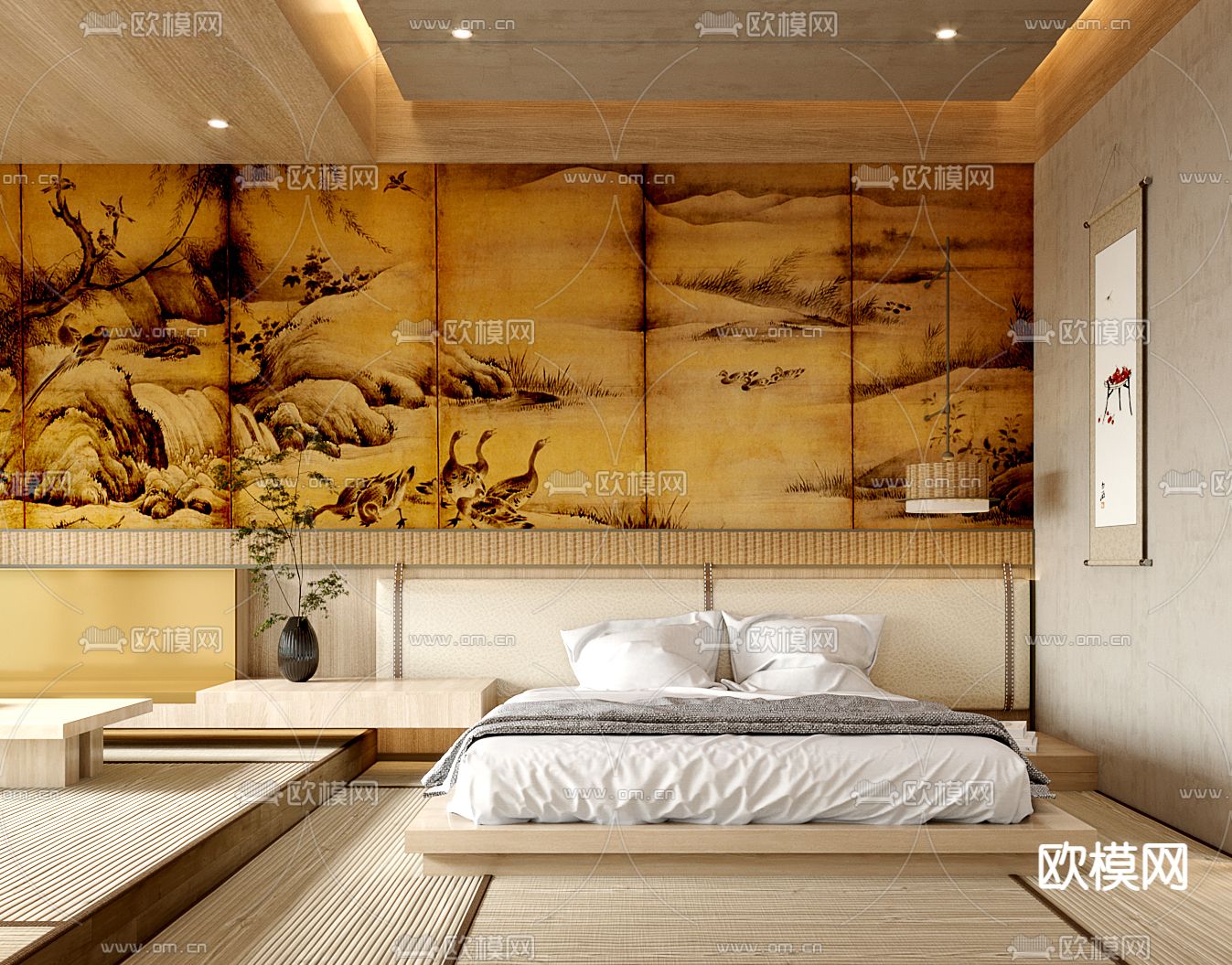 日式榻榻米卧室3d模型下载（渲染图2）