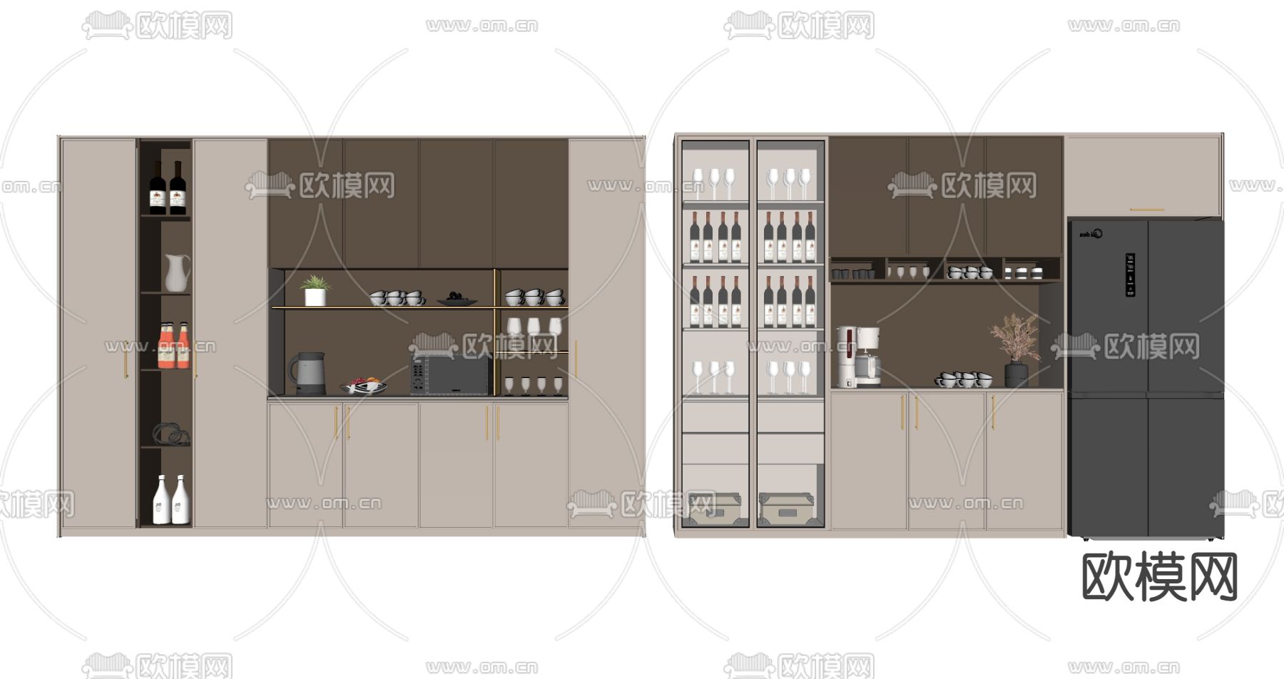 现代轻奢酒柜su模型下载（渲染图2）