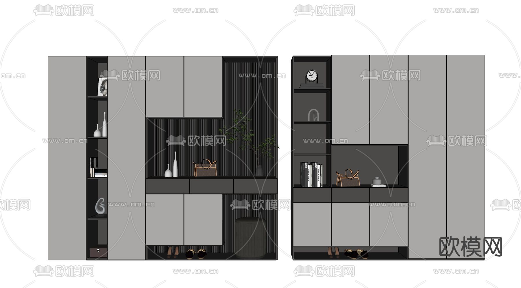 现代轻奢鞋柜su模型下载（渲染图2）