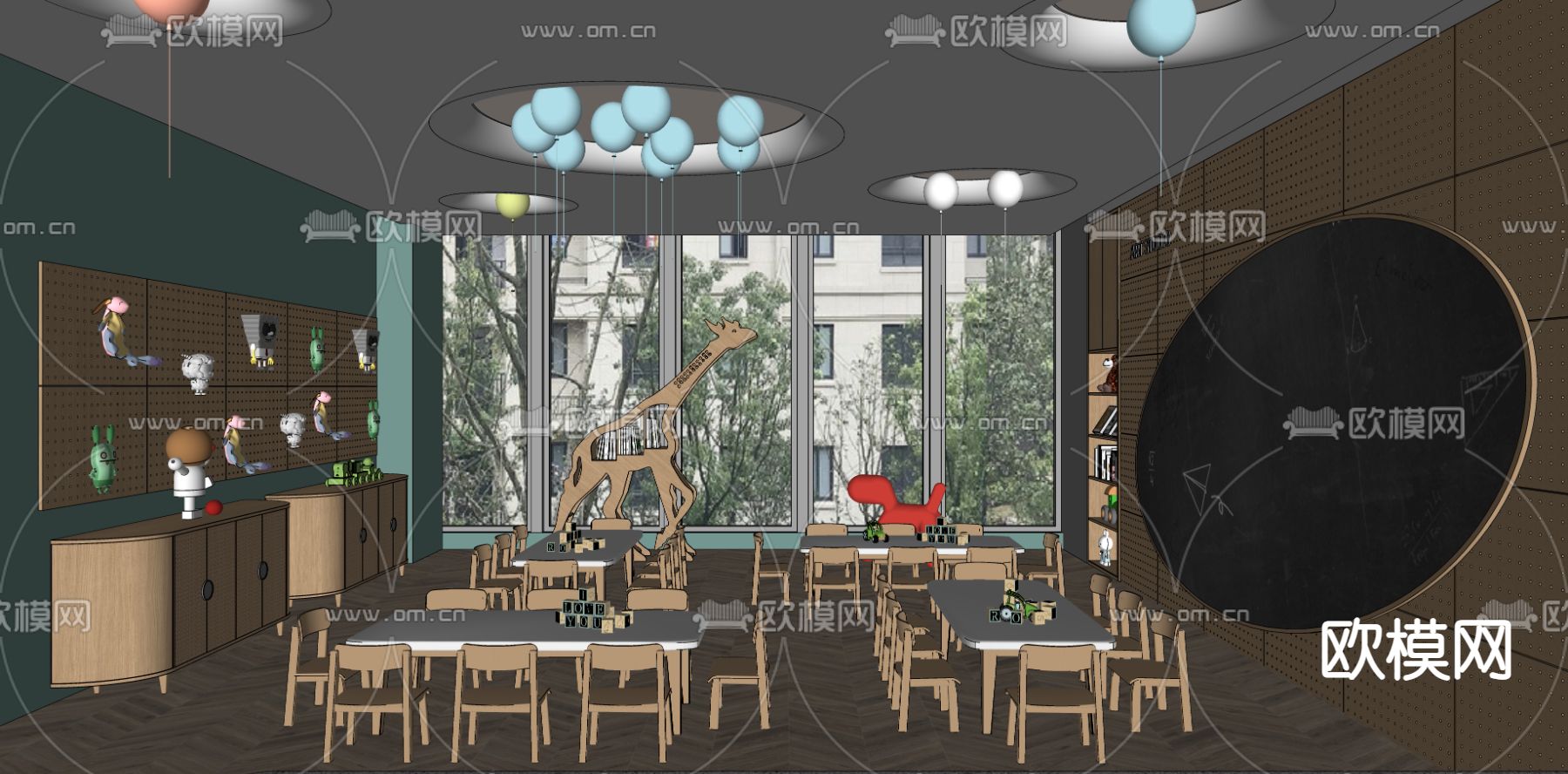 现代儿童教室su模型下载（渲染图2）
