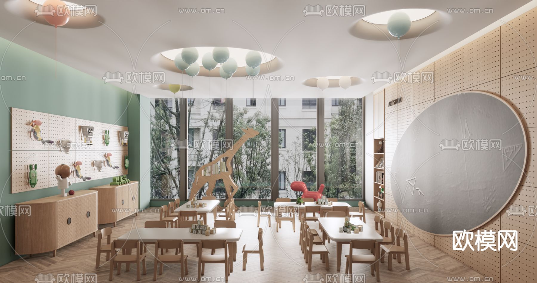 现代儿童教室su模型下载（渲染图1）