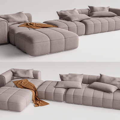 现代布艺转角沙发su模型