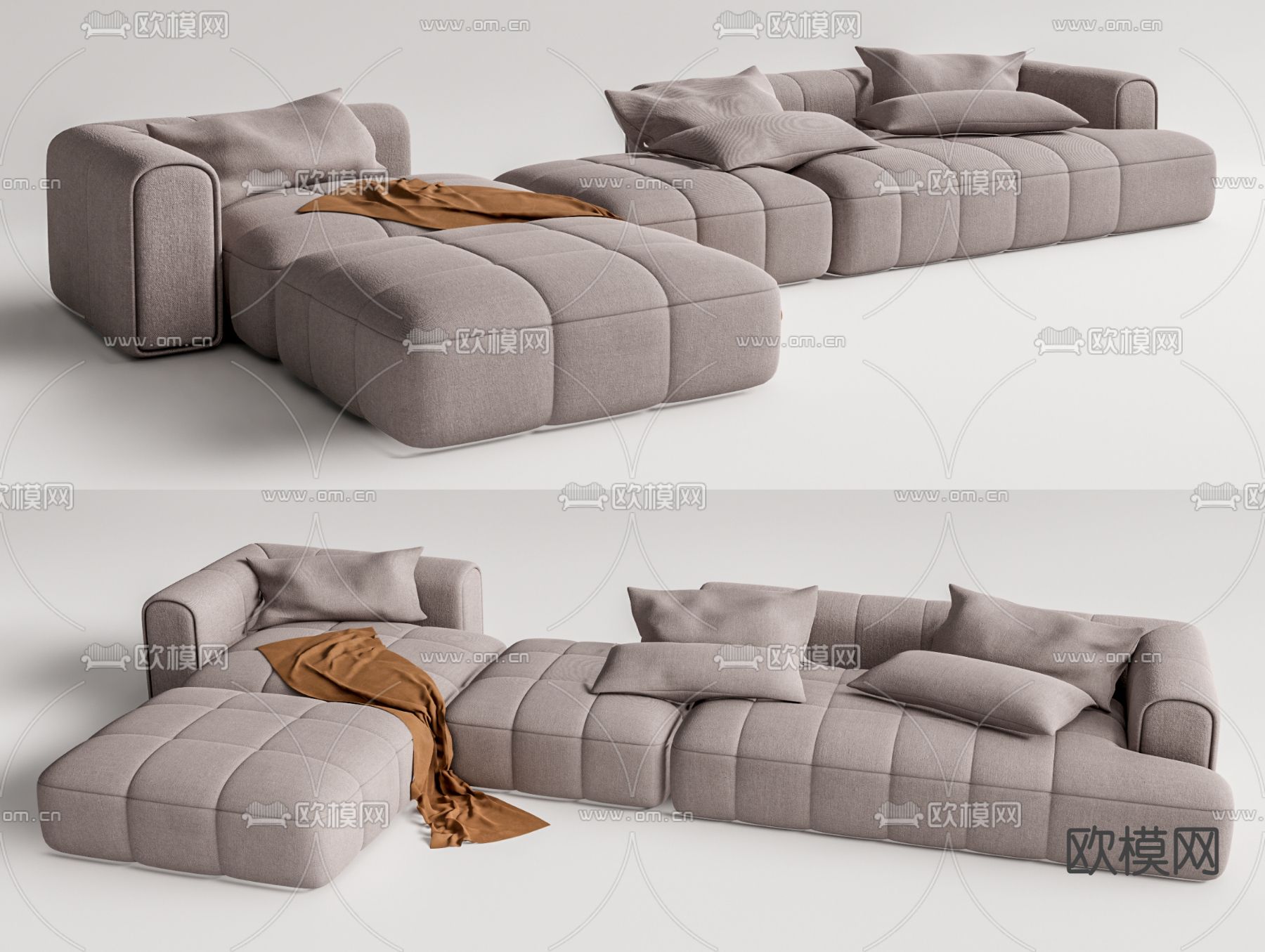 现代布艺转角沙发su模型