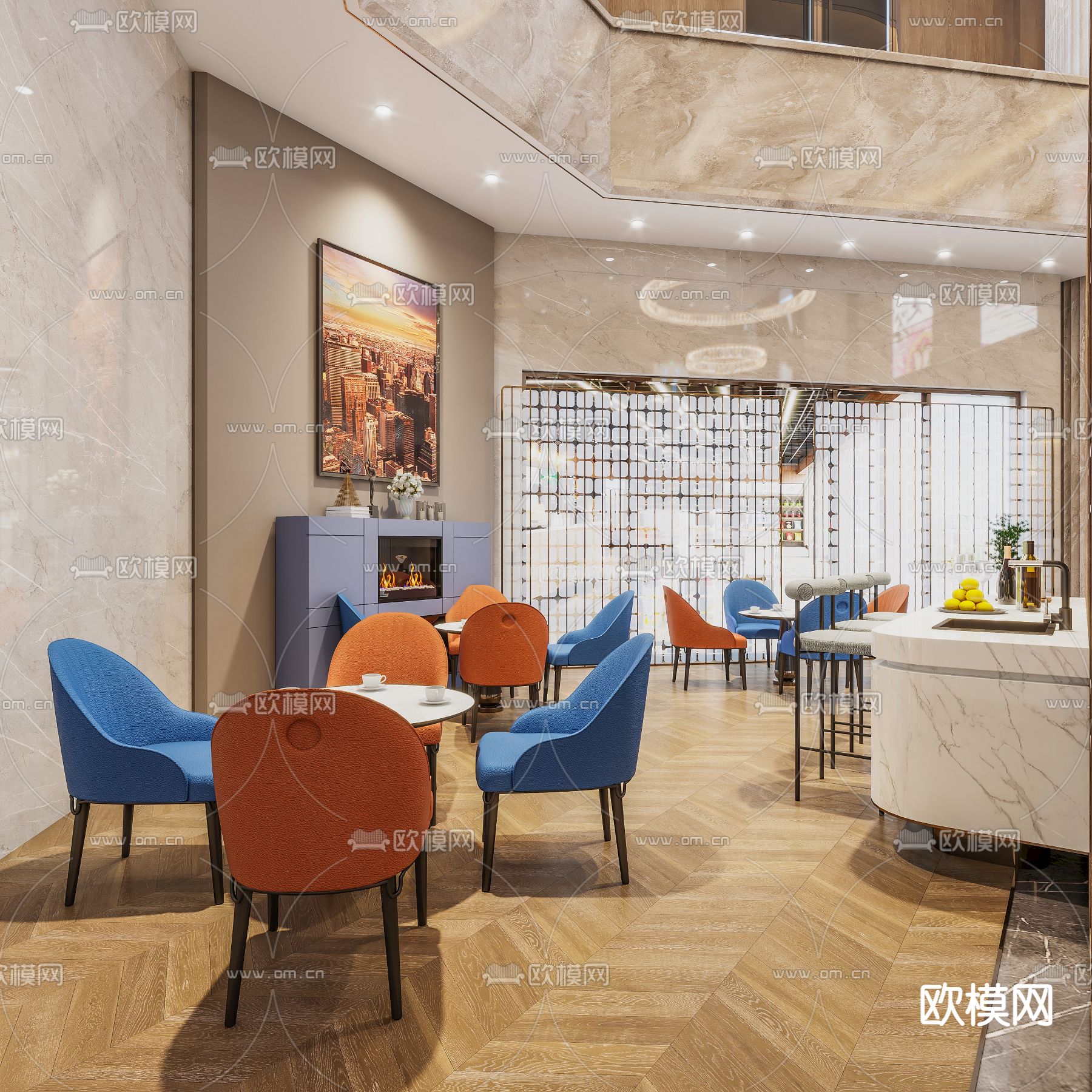 现代轻奢酒店大堂3d模型