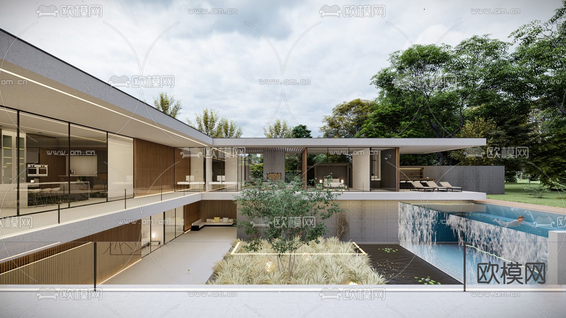 现代独栋别墅su模型下载（渲染图2）