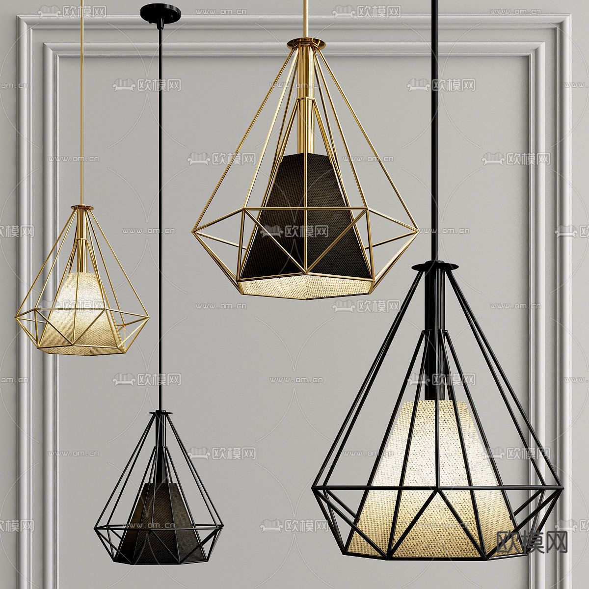工业风金属吊灯3d模型下载（渲染图1）