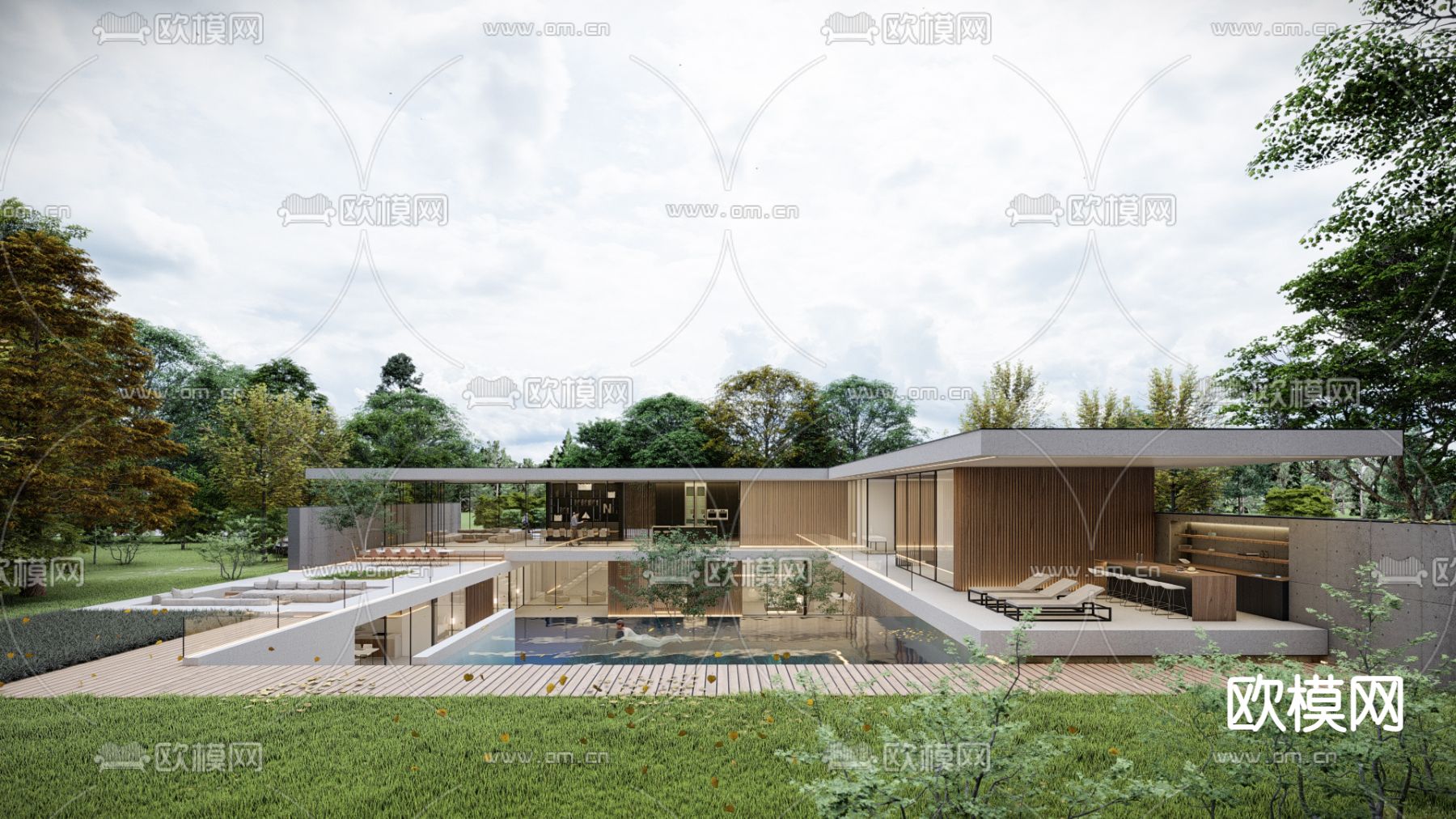 现代独栋别墅su模型下载（渲染图4）