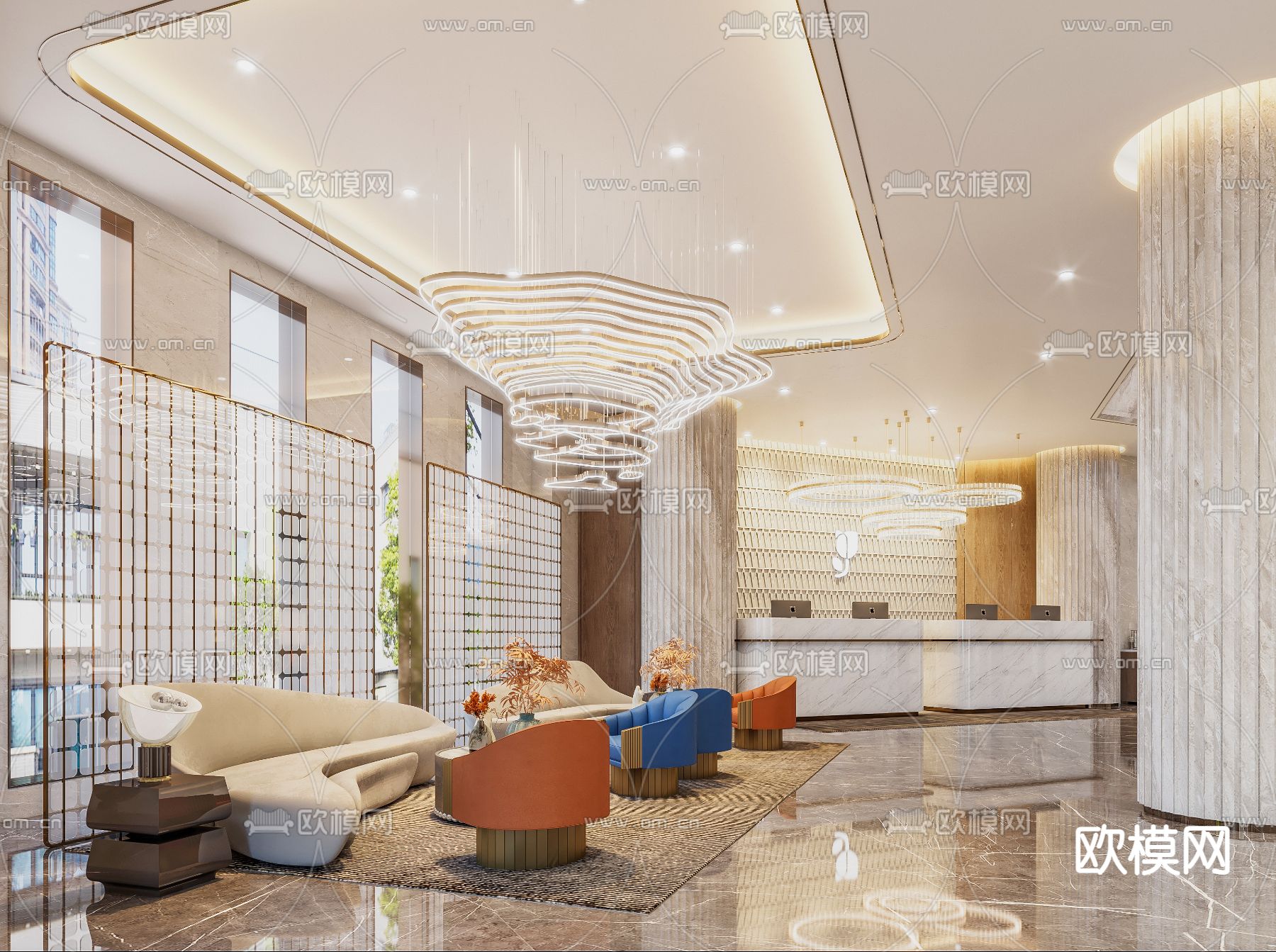 现代轻奢酒店大堂3d模型