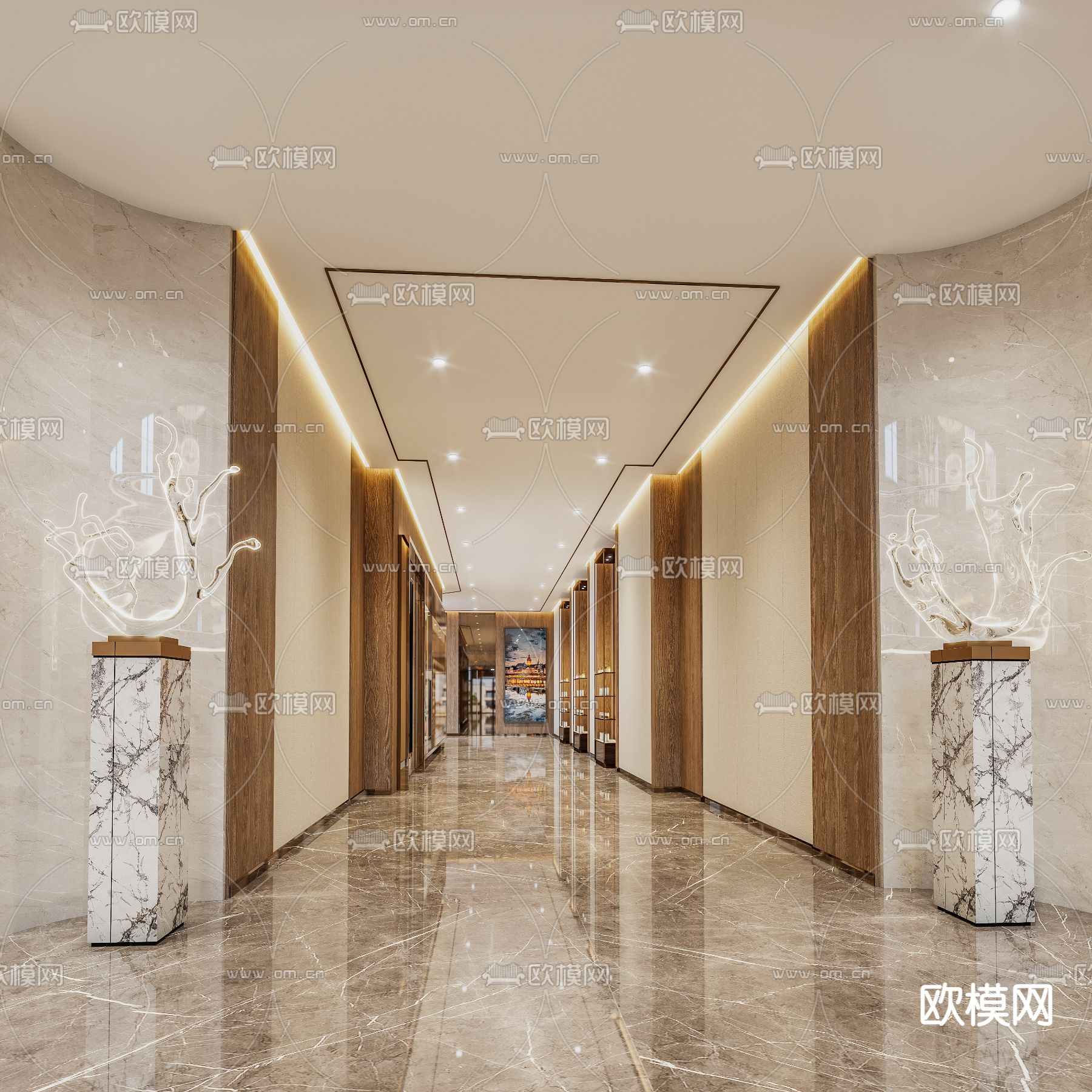 现代轻奢酒店大堂3d模型