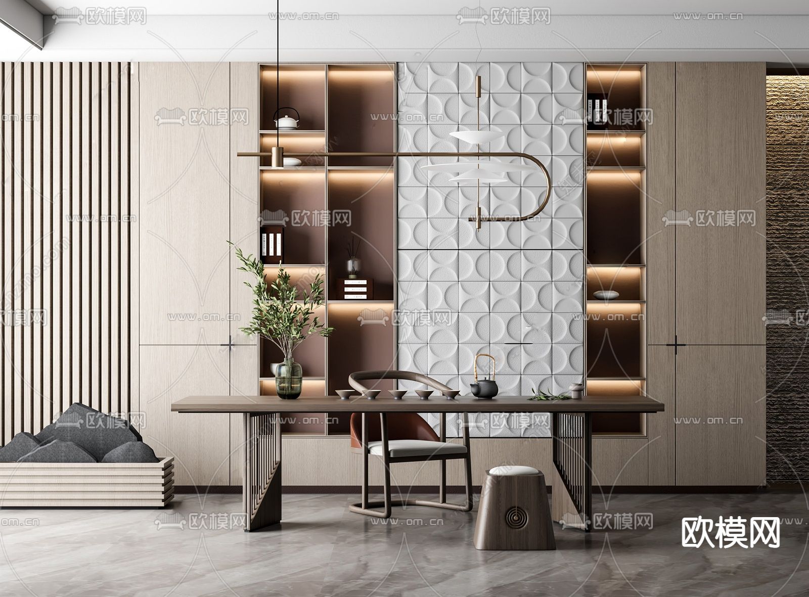 中式书房su模型下载