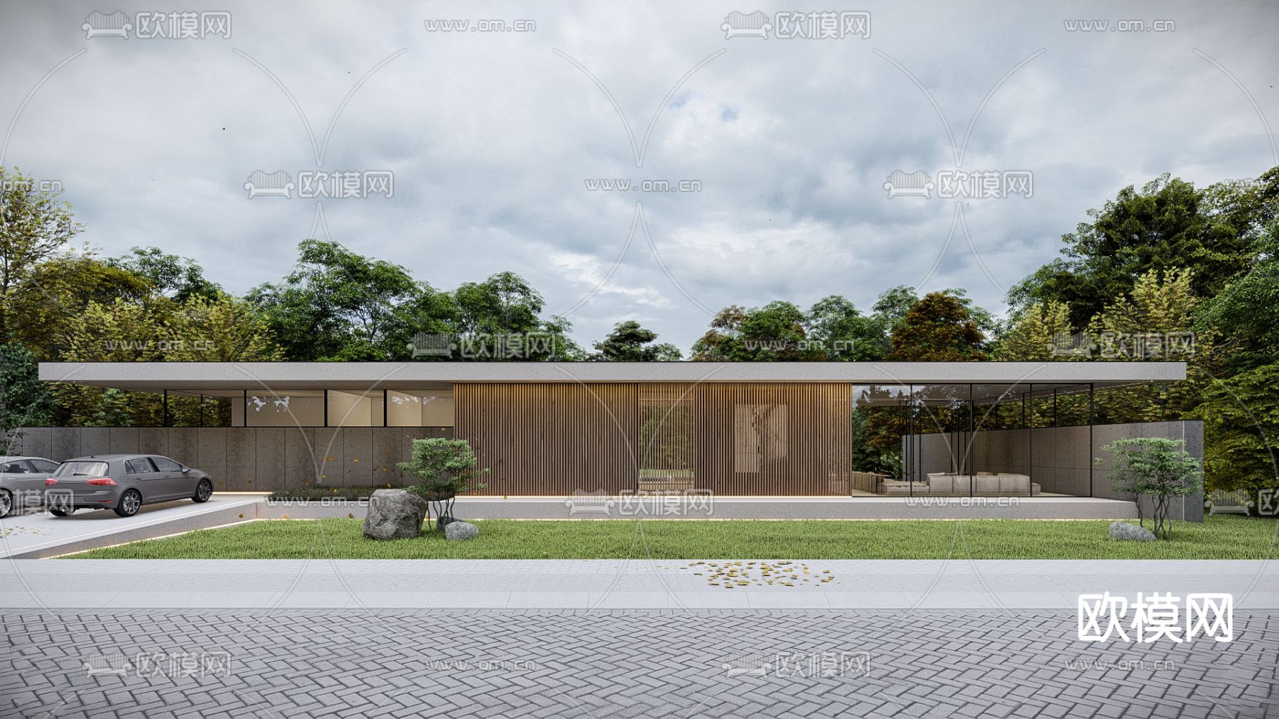 现代独栋别墅su模型下载（渲染图5）