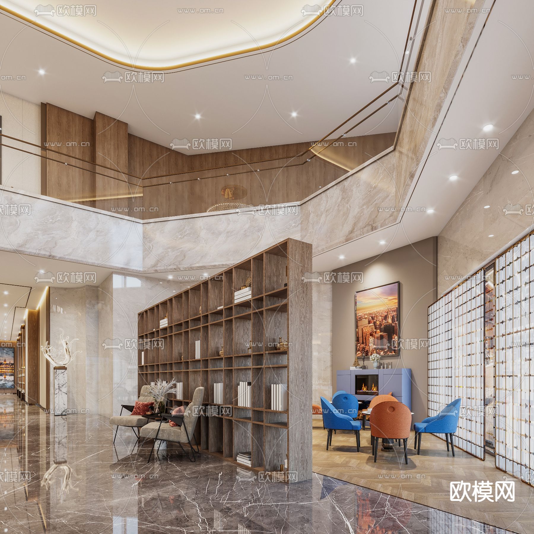 现代轻奢酒店大堂3d模型