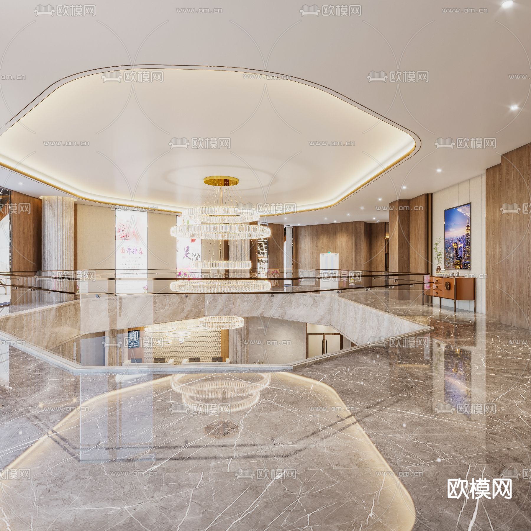 现代轻奢酒店大堂3d模型