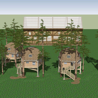  现代民宿酒店木屋树屋度假村su模型 